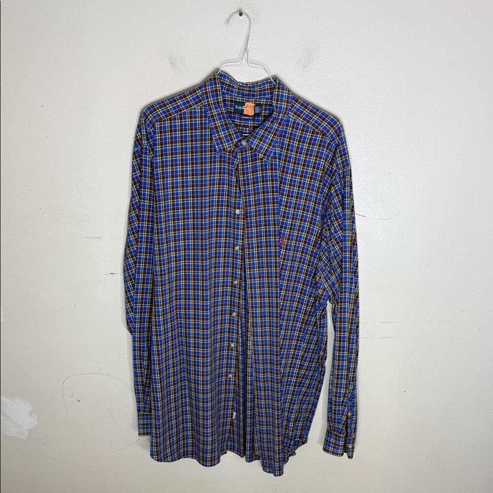 Ralph Lauren Blue and Yellow Checkered Button Down Long Sleeve Shirt Size 3XLT